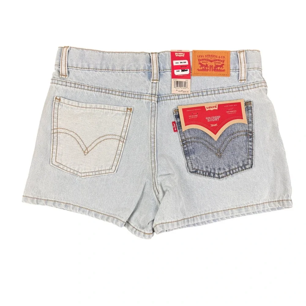 Levis Girlfriend Shorts Girls Size 12 Light Wash Blue Colorblock Patchwork NEW‎